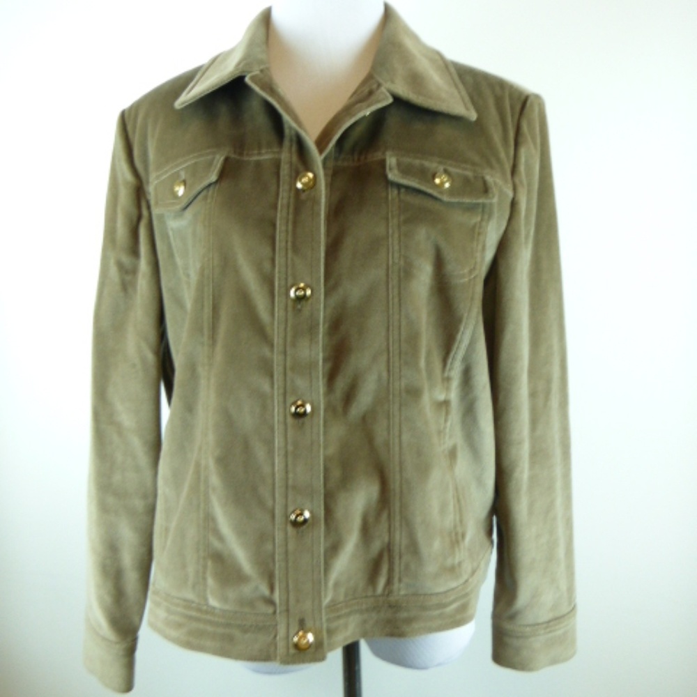 ST JOHN SPORT BROWN cotton CORDUROY Velvet JEAN Trucker JACKET M